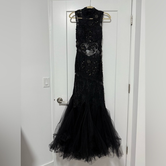 Claudine for Alyce 2054 Black Beaded Lace Gown‎ Mermaid Dress Size 4 - Picture 3 of 11